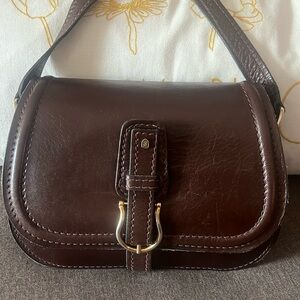 LUCIANO FABBRI BROWN LEATHER ACCORDIAN SHOULDERBAG
